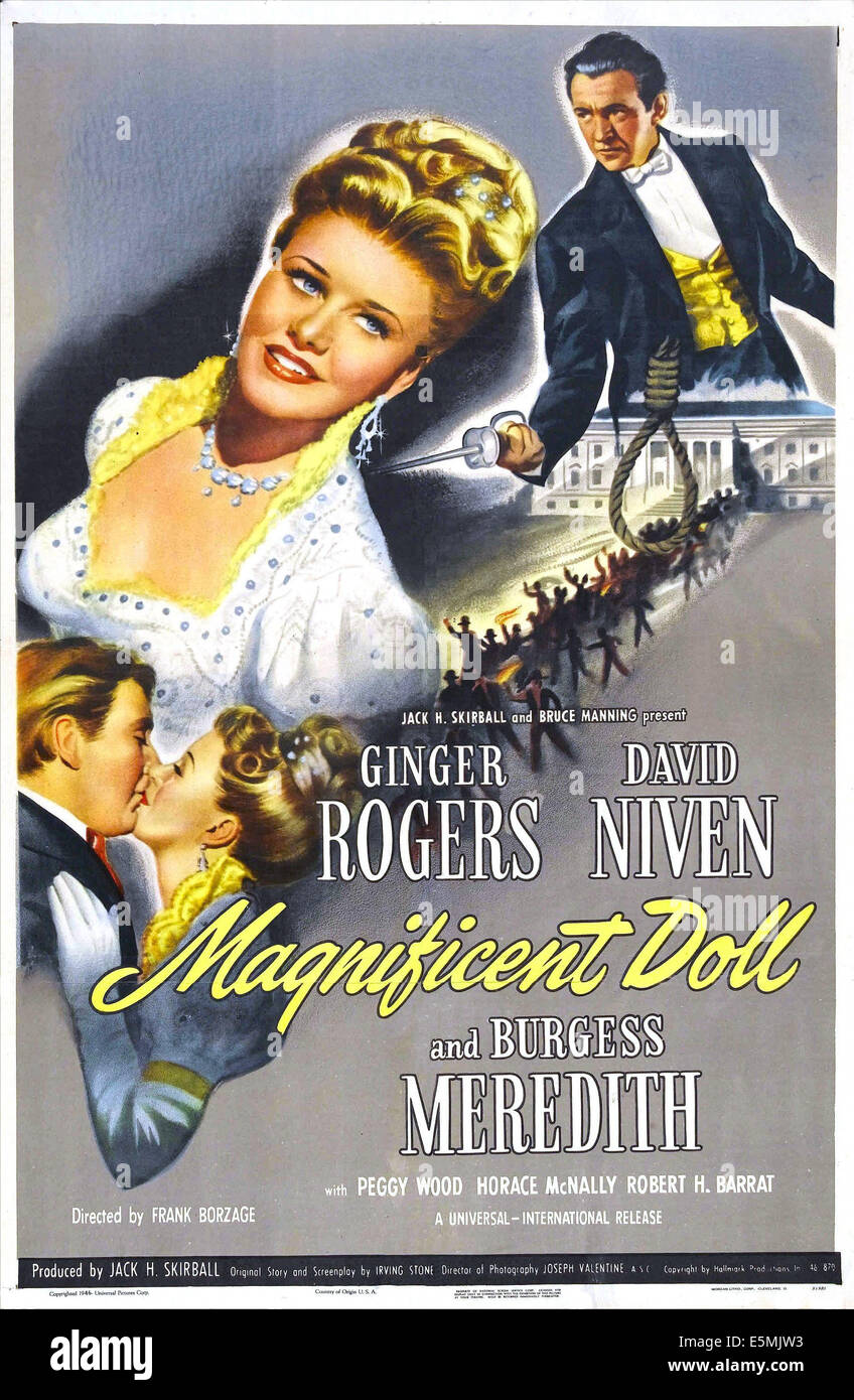 MAGNIFICENT DOLL, US poster, from left: Burgess Meredith, Ginger Rogers, David Niven, 1946 Stock Photo