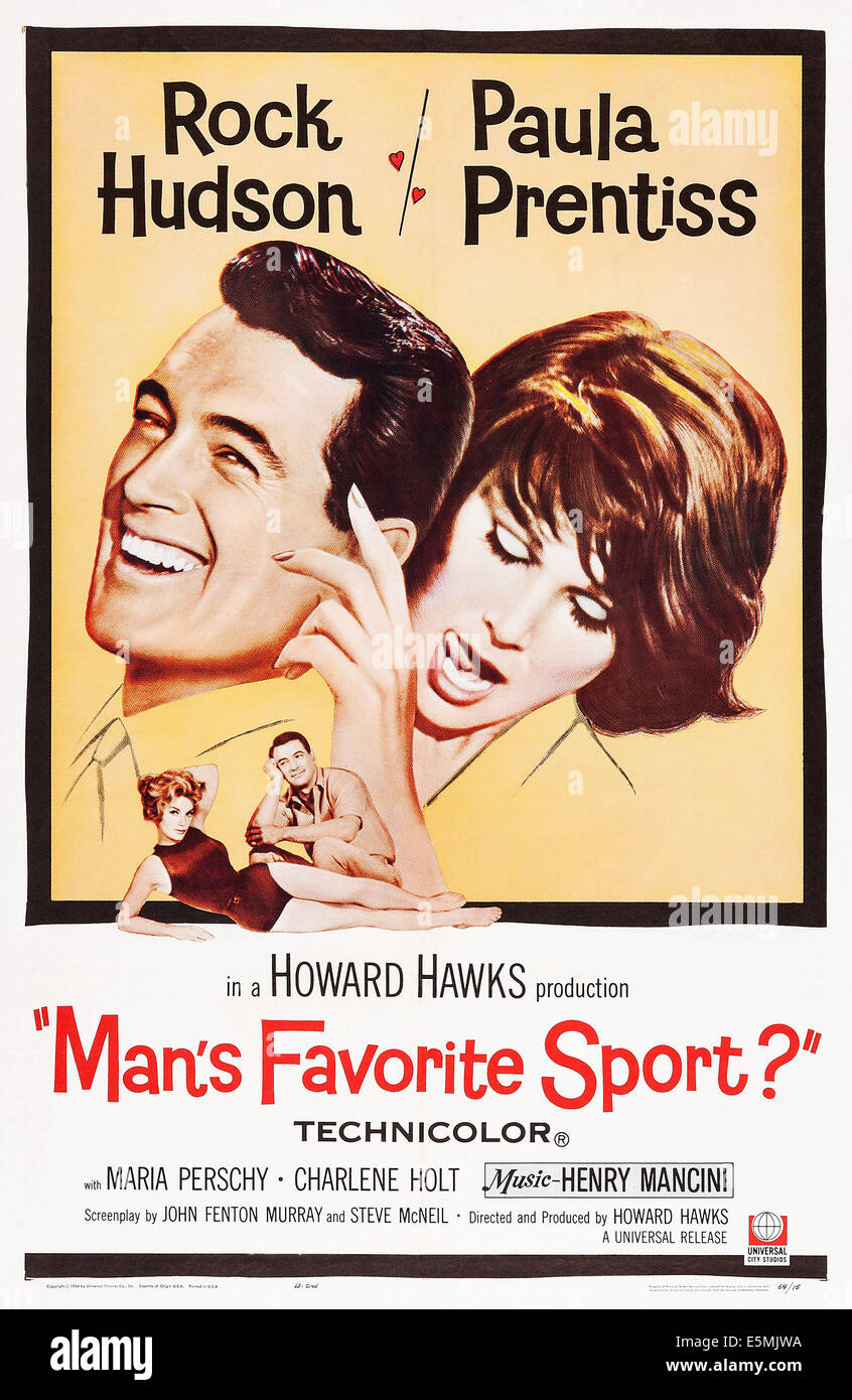 MAN'S FAVORITE SPORT?, US poster, from left: Rock Hudson, Paula Prentiss, 1964 Stock Photo