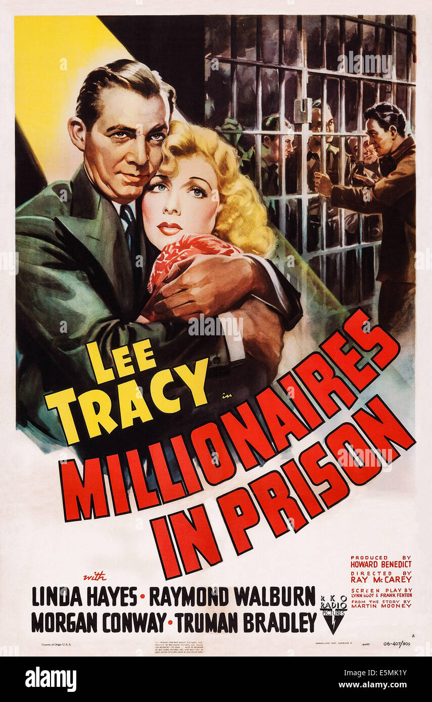 MILLIONAIRES IN PRISON, US poster art, from left: Lee Tracy, Linda Hayes, 1940 Stock Photo