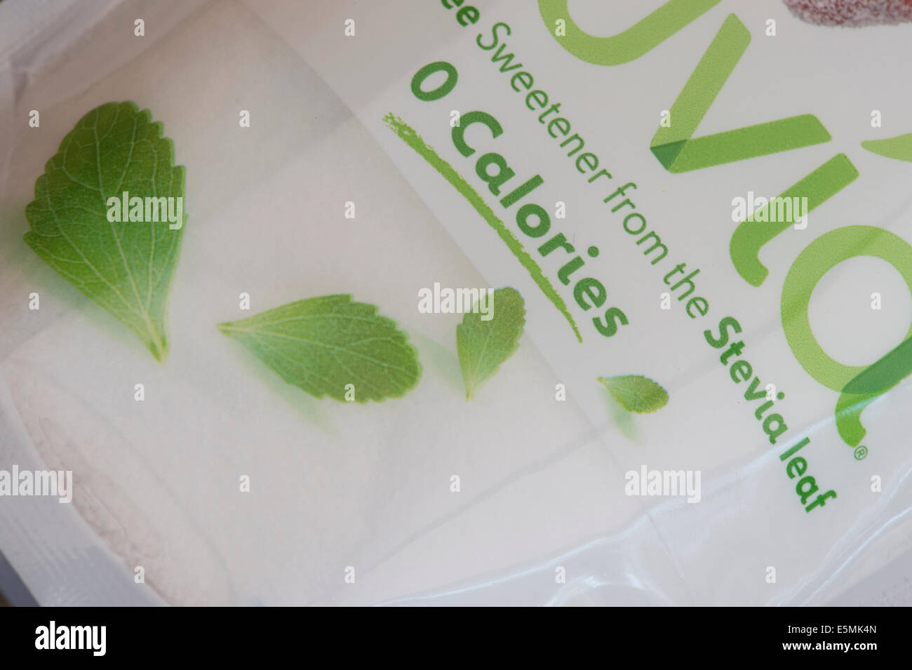 Truvia , Calorie Free Sweetener made from Stevia Leaf. Food packet labeling Stock Photo