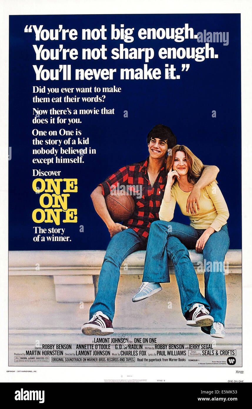 ONE ON ONE, l-r: Robby Benson, Annette O'Toole on poster art, 1977 Stock Photo