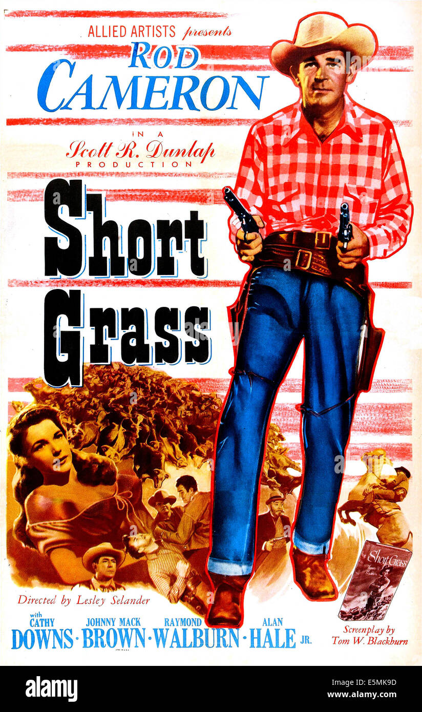 SHORT GRASS, US poster art, Rod Cameron, bottom left: Cathy Downs, 1950. Stock Photo