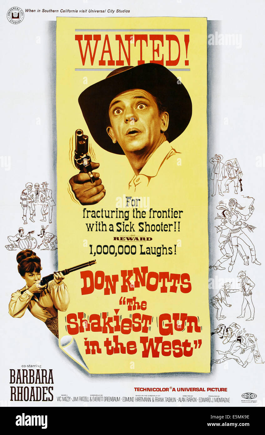 THE SHAKIEST GUN IN THE WEST, center: Don Knotts, lower left: Barbara Rhoades on poster art, 1968 Stock Photo