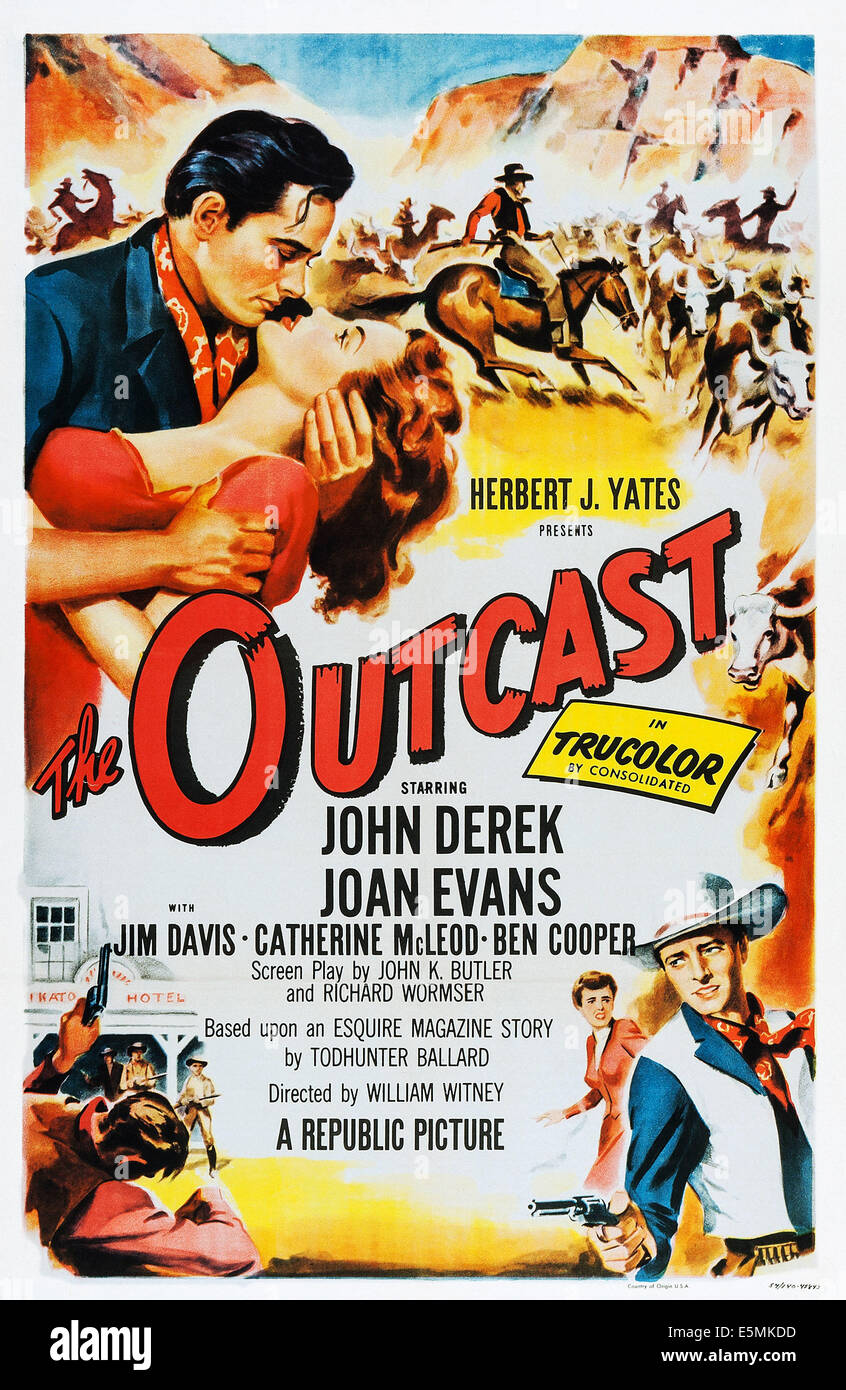 THE OUTCAST, US poster, top from left: John Derek, Joan Evans, 1954 Stock  Photo - Alamy