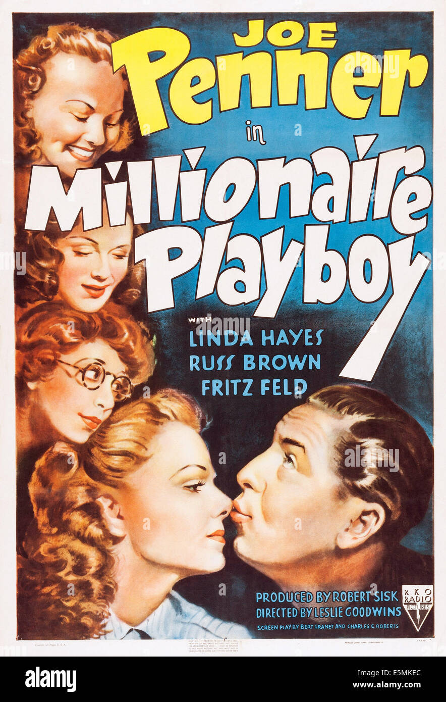 MILLIONAIRE PLAYBOY, US poster, bottom from left: Linda Hayes, Joe Penner, 1940 Stock Photo