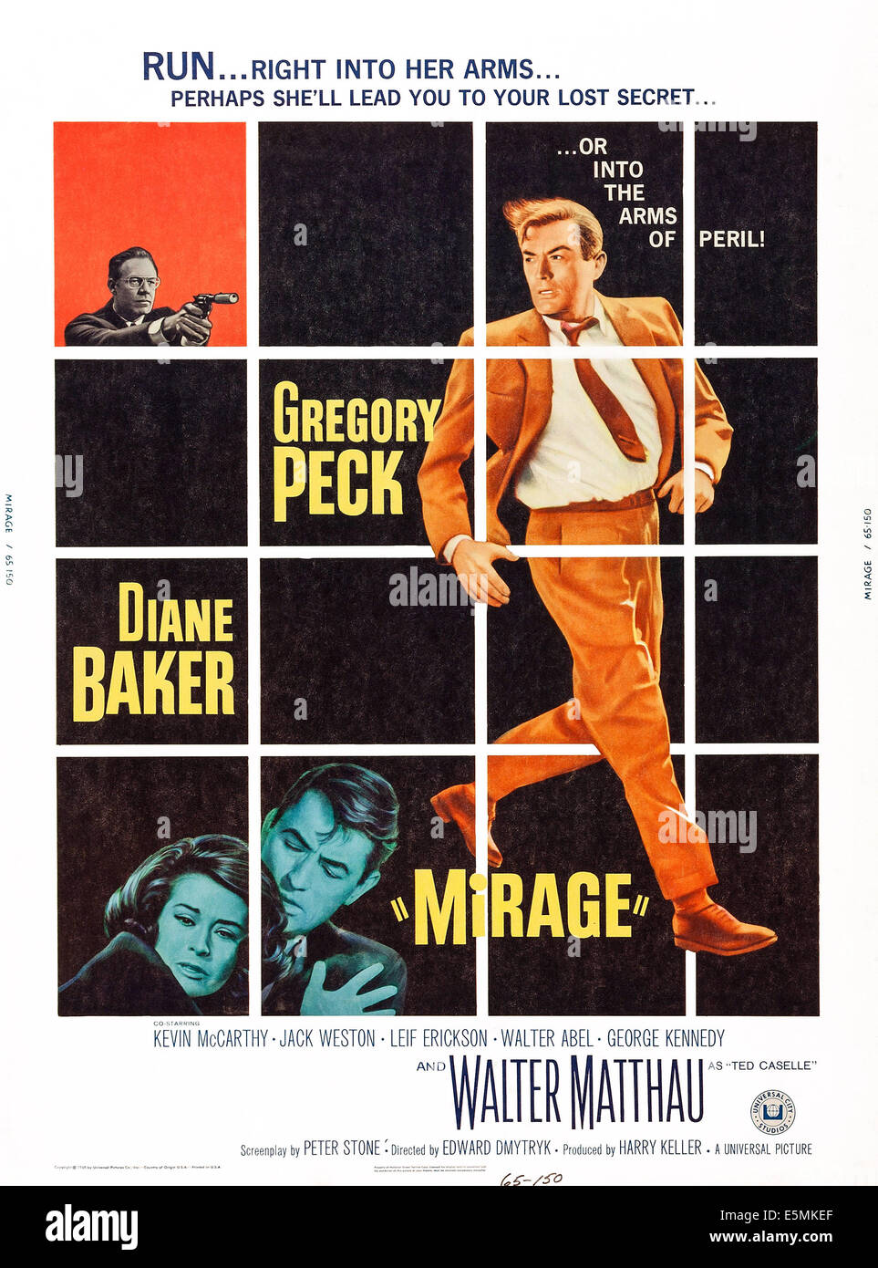 MIRAGE, US poster art, George Kennedy, (top right) Diane Baker, (bottom right), Gregory Peck, (second left and right), 1965 Stock Photo