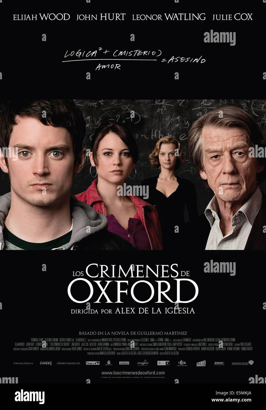 THE OXFORD MURDERS, (aka LOS CRIMENES DE OXFORD), Spanish poster art, from left: Elijah Wood, Leonor Watling, Julie Cox, John Stock Photo