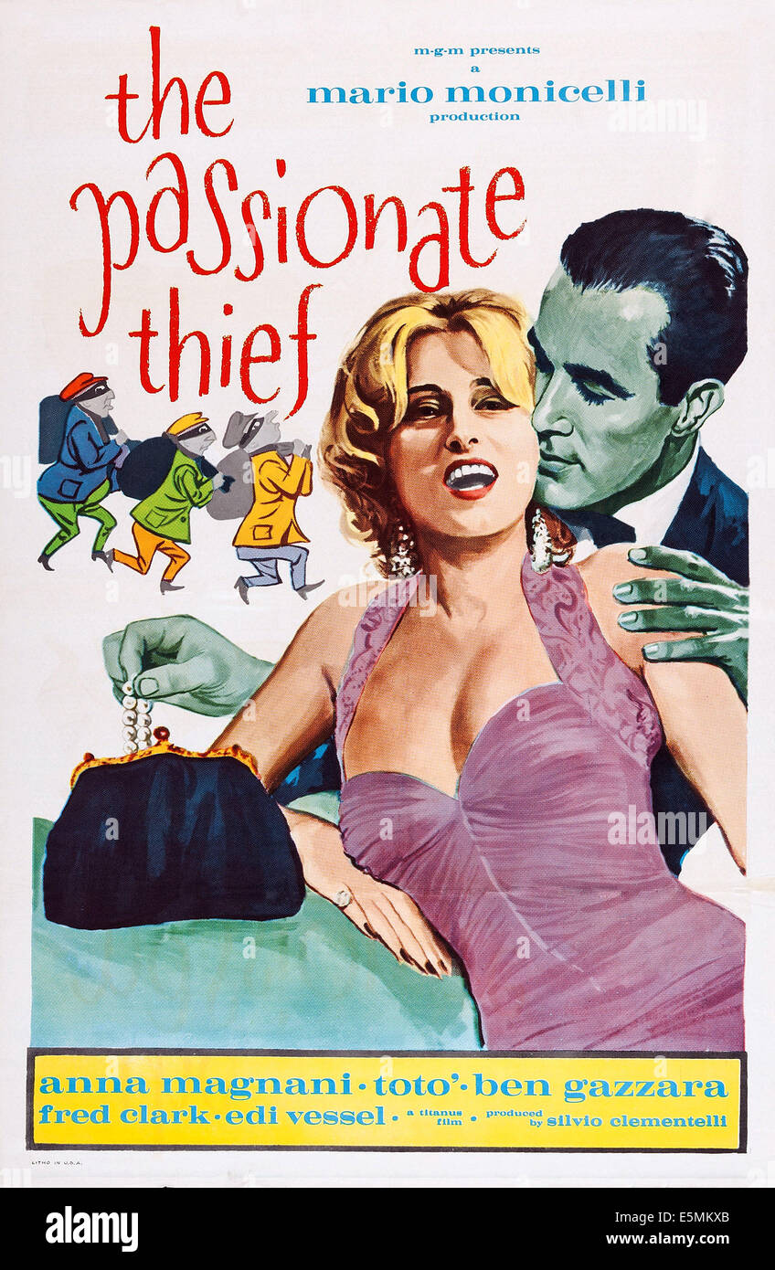 THE PASSIONATE THIEF, (aka RISATE DI GIOIA), US poster, from left: Anna Magnani, Ben Gazzara, 1960 Stock Photo
