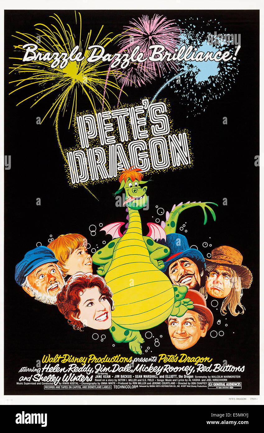 PETE'S DRAGON, US poster art, clockwise from left: Mickey Rooney, Sean Marshall, Pete the Dragon, Jim Dale, Shelley Winters, Stock Photo