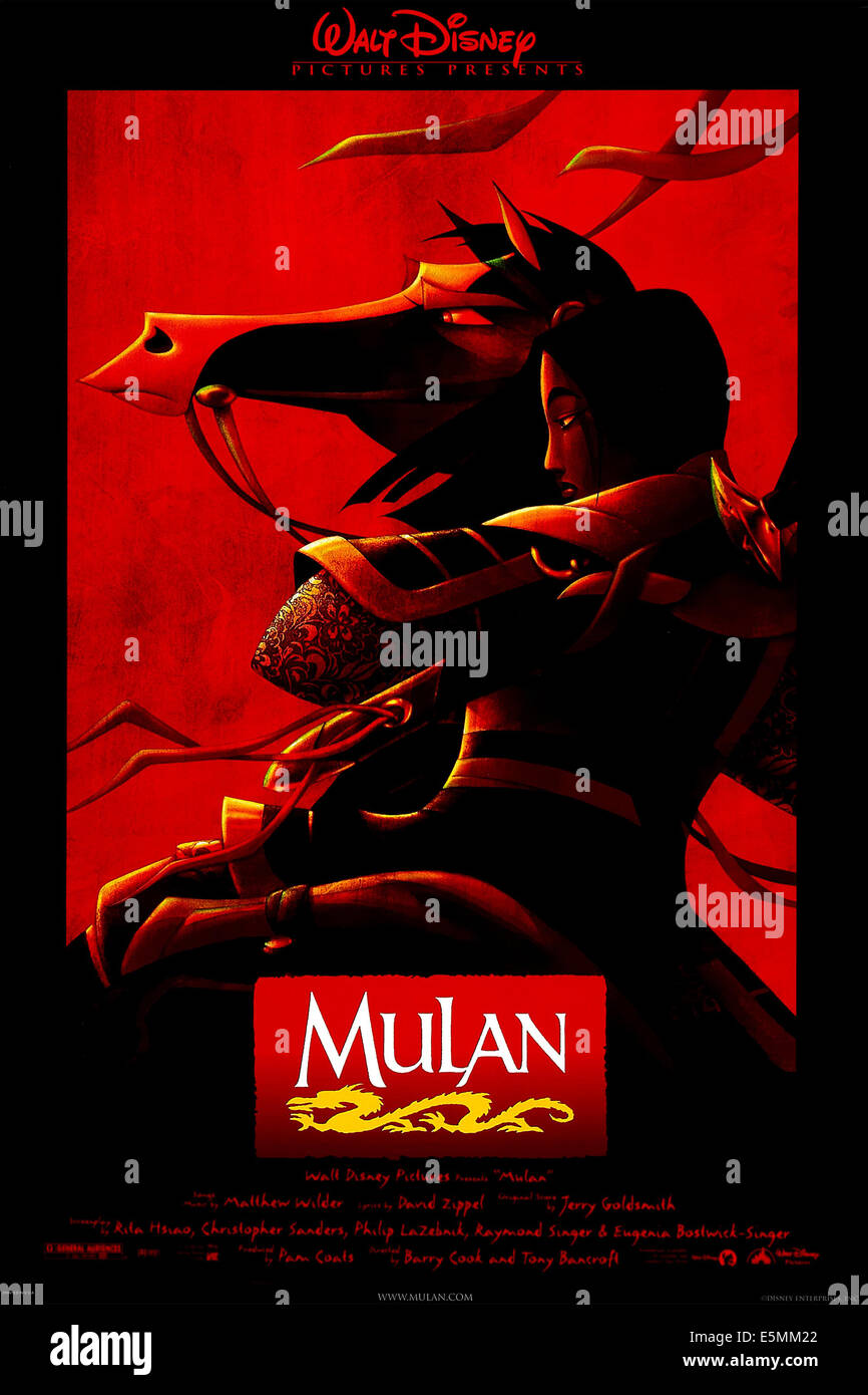 MULAN, US poster art, Khan (horse, voice: Frank Welker), Mulan (voice: Ming-Na), 1998. ©Buena Vista Pictures/Courtesy Everett Stock Photo