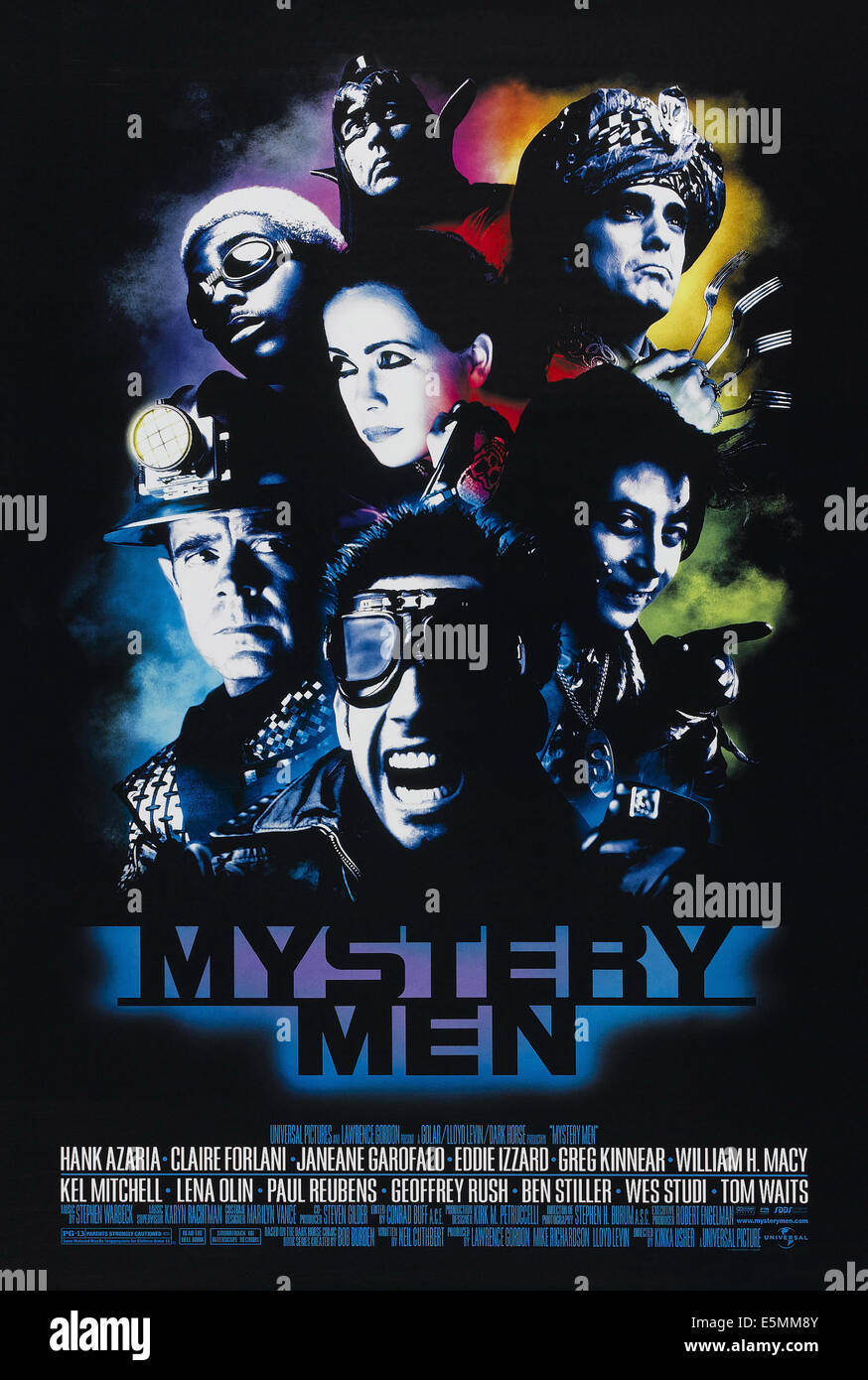 MYSTERY MEN, US poster art, clockwise from top right: Hank Azaria, Janeane Garofalo, Paul Reubens, Ben Stiller, William H. Stock Photo