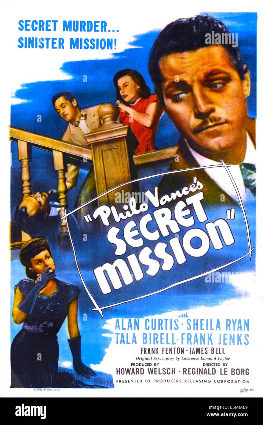 PHILO VANCE'S SECRET MISSION, US poster, Alan Curtis (top right), Sheila Ryan bottom left), 1947 Stock Photo