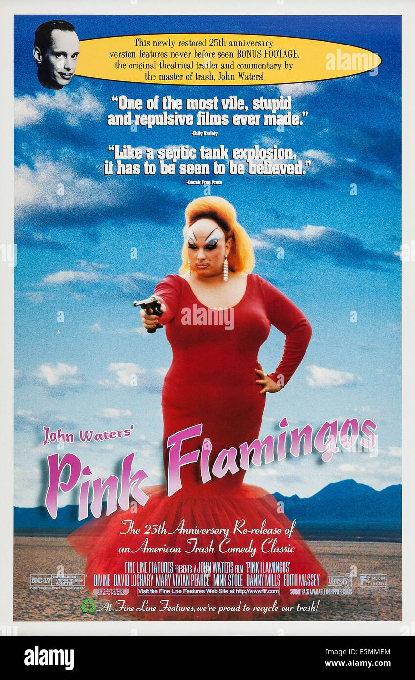PINK FLAMINGOS, US poster, John Waters (top), Divine, 1972 Stock Photo