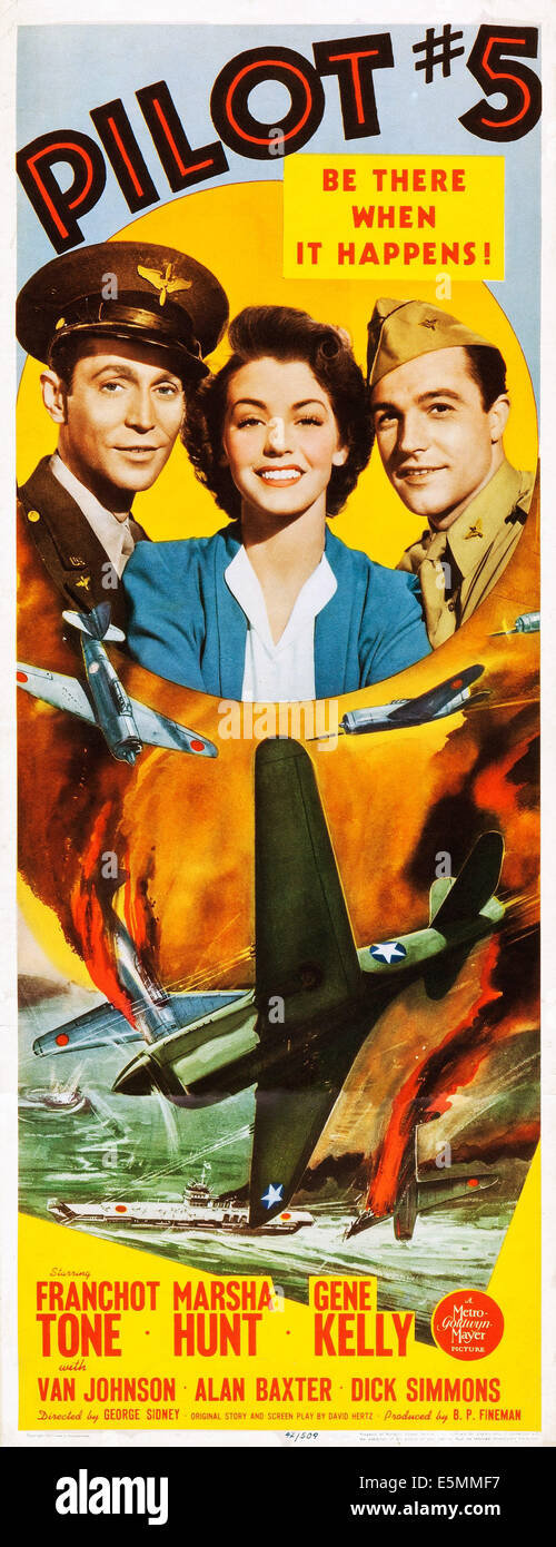 PILOT #5, US poster, from left: Franchot Tone, Marsha Hunt, Gene Kelly, 1943 Stock Photo