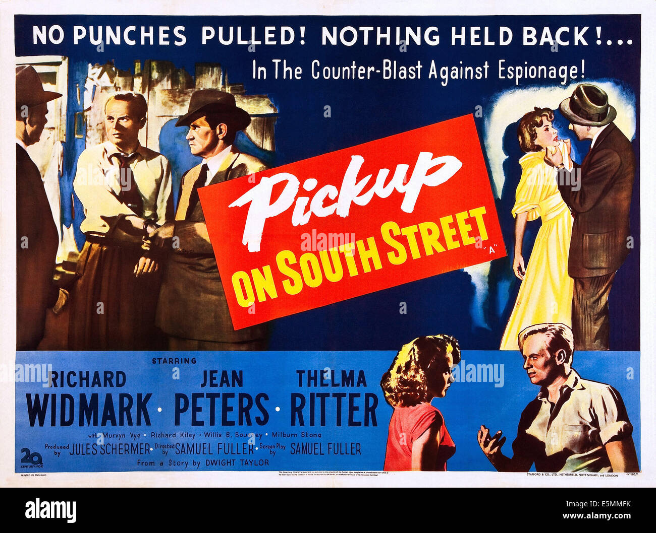 PICKUP ON SOUTH STREET, US poster, bottom from left: Jean Peters, Richard Widmark, 1953. TM & copyright © 20th Century Fox Film Stock Photo