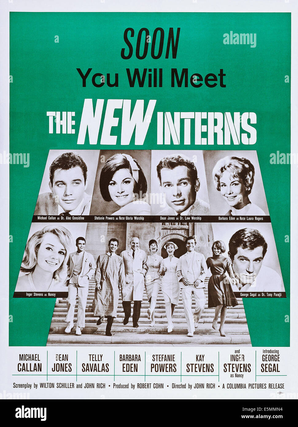 THE NEW INTERNS, top l-r: Michael Callan, Stefanie Powers, Dean Jones, Barbara Eden, bottom l-r: Inger Stevens, Michael Callan, Stock Photo