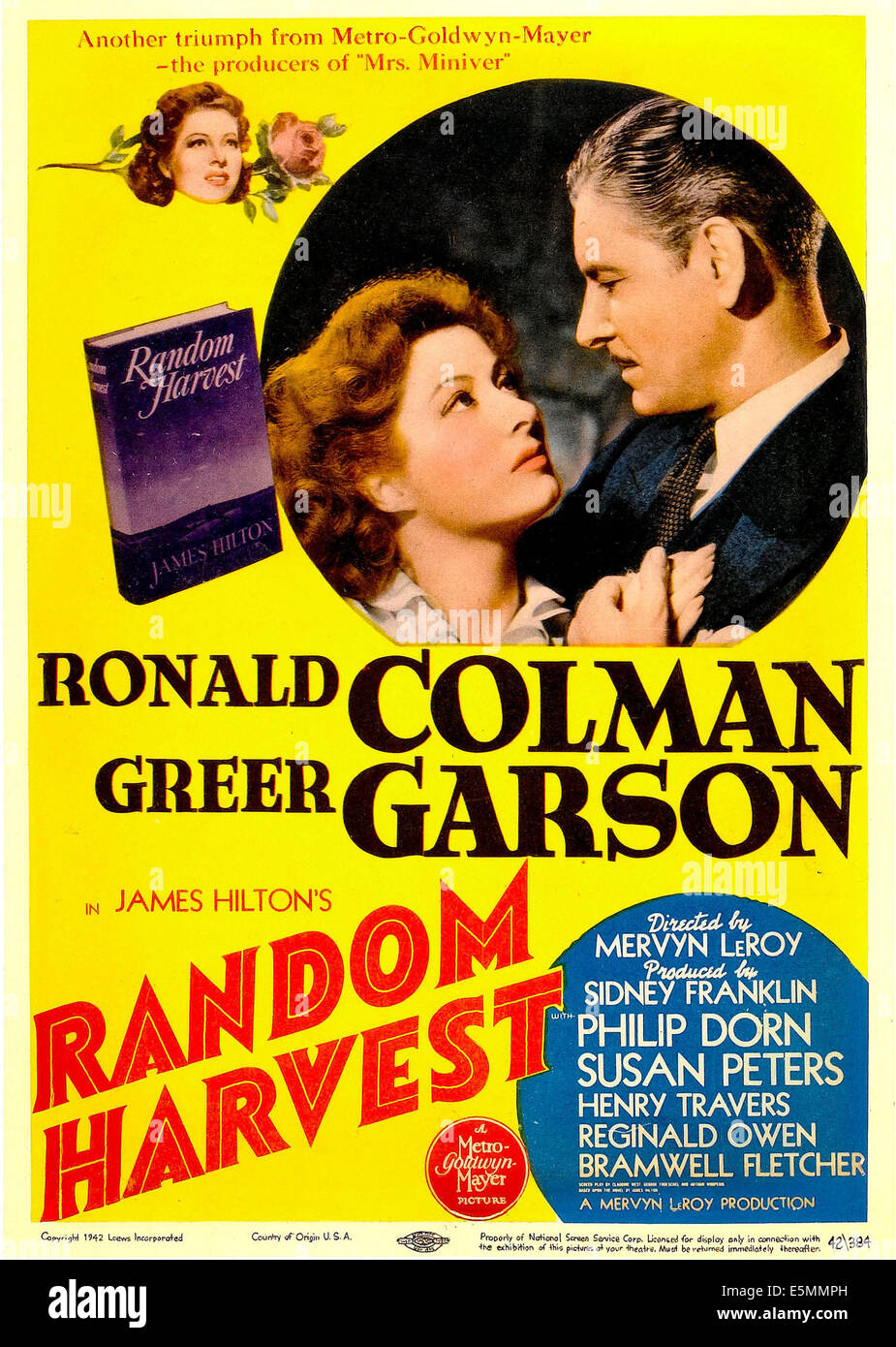 RANDOM HARVEST, from left: Greer Garson, Ronald Colman on midget window card, 1942. Stock Photo