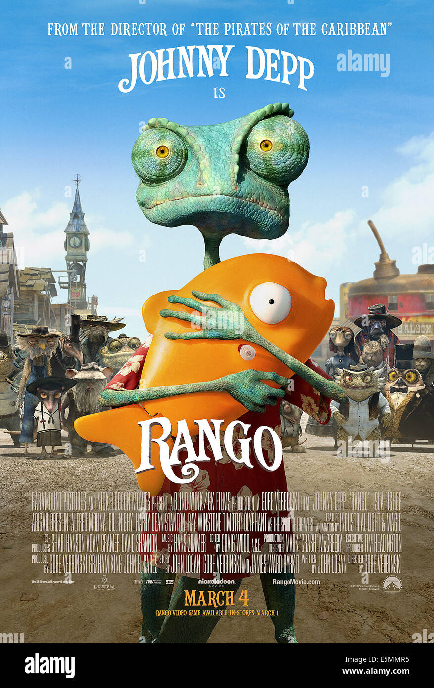 RANGO, Rango (voice: Johnny Depp) on poster art, 2011, ©Paramount Pictures/courtesy Everett Collection Stock Photo