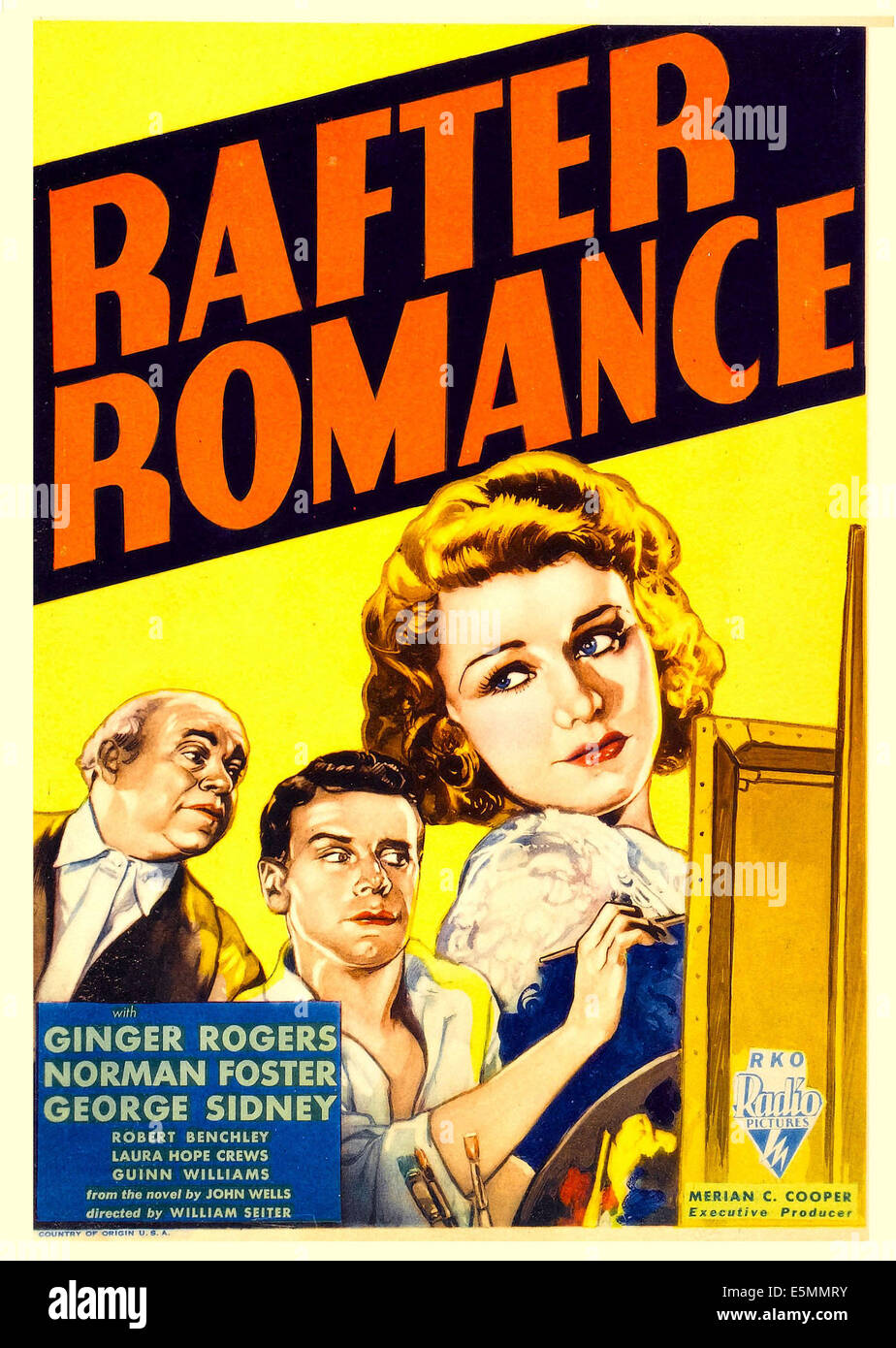 RAFTER ROMANCE, from left: George Sidney, Norman Foster, Ginger Rogers on midget window card, 1933. Stock Photo