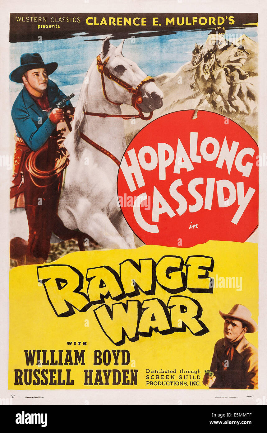 RANGE WAR, US poster, William Boyd (top left), Russell Hayden (bottom