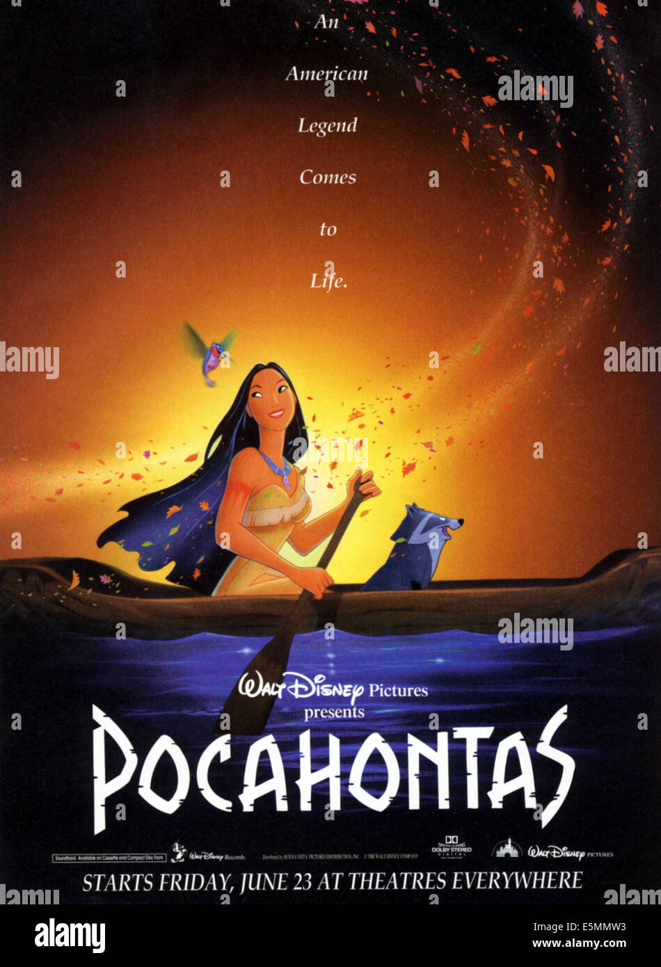 POCAHONTAS, l-r: Flit, Pocahontas, Meeko on poster art, 1995, ©Walt Disney Pictures/courtesy Everett Collection Stock Photo