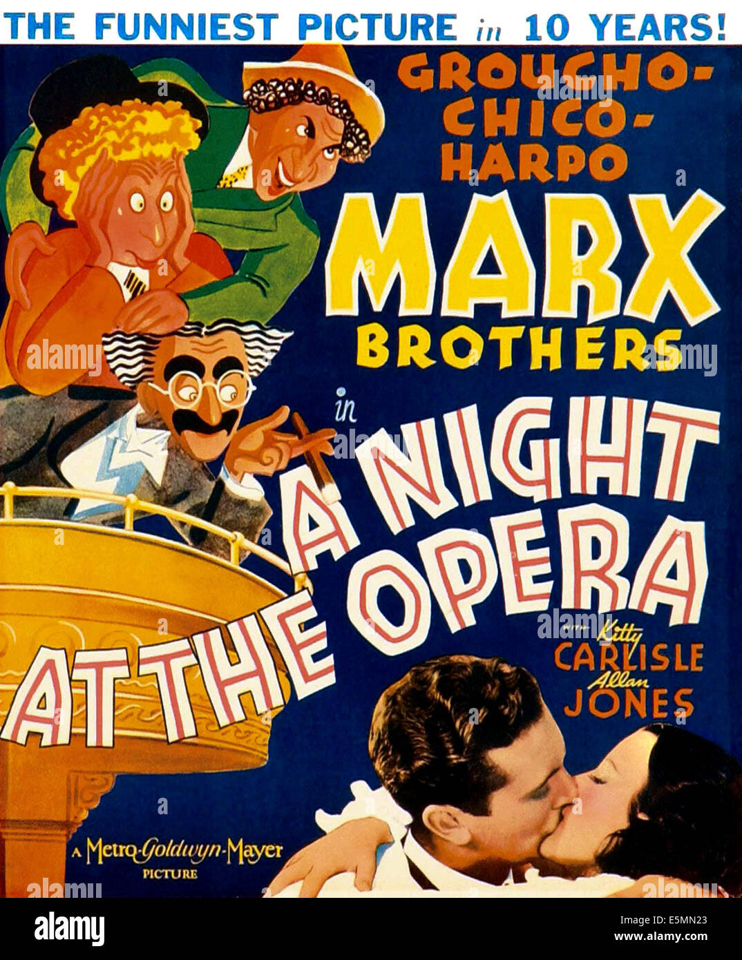 A NIGHT AT THE OPERA, left from top: Chico Marx, Harpo Marx, Groucho Marx; bottom from left: Allan Jones, Kitty Carlisle, 1935 Stock Photo