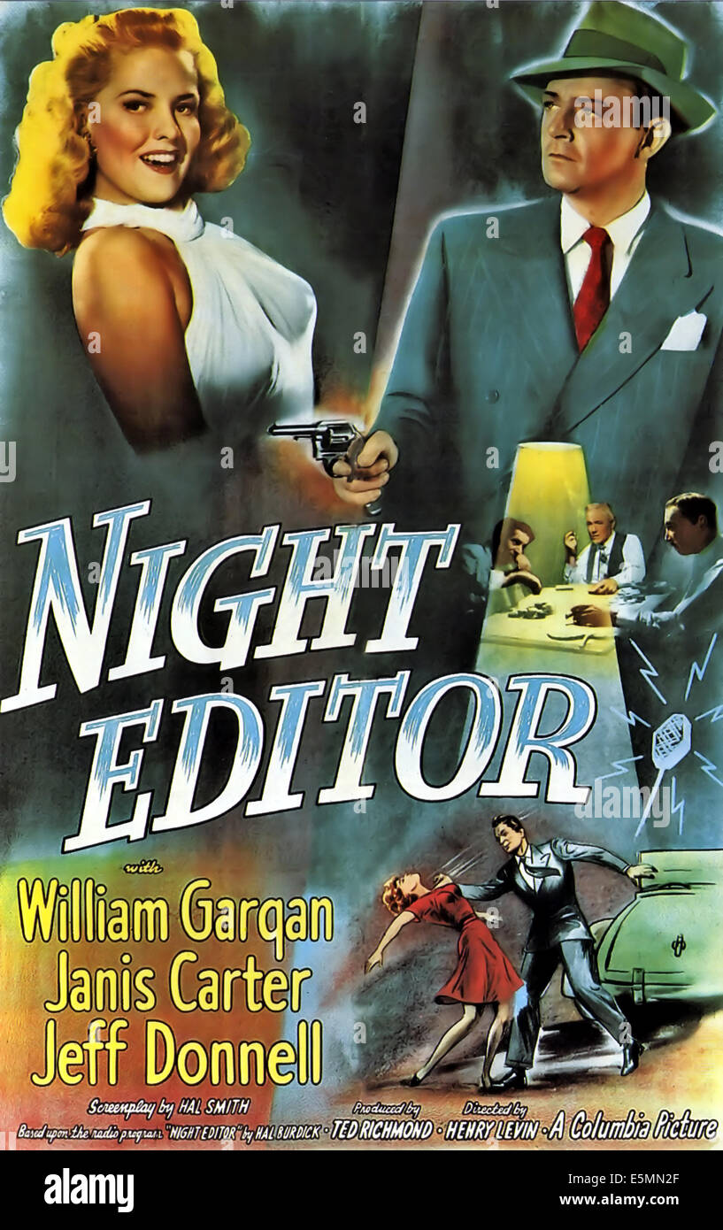 NIGHT EDITOR, from left, Janis Carter, William Gargan, 1946 Stock Photo