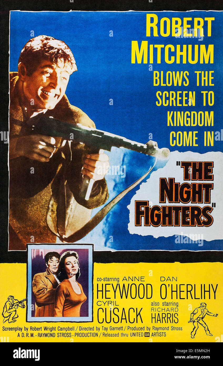THE NIGHT FIGHTERS, (aka A TERRIBLE BEAUTY), US poster, Robert Mitchum (top and bottom left), Anne Heywood, 1960 Stock Photo