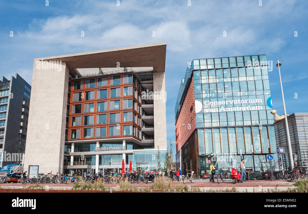 Amsterdam, the Netherlands - October 16, 2013: Modern buildings of Conservatory and Library,cultural centres. Stock Photo