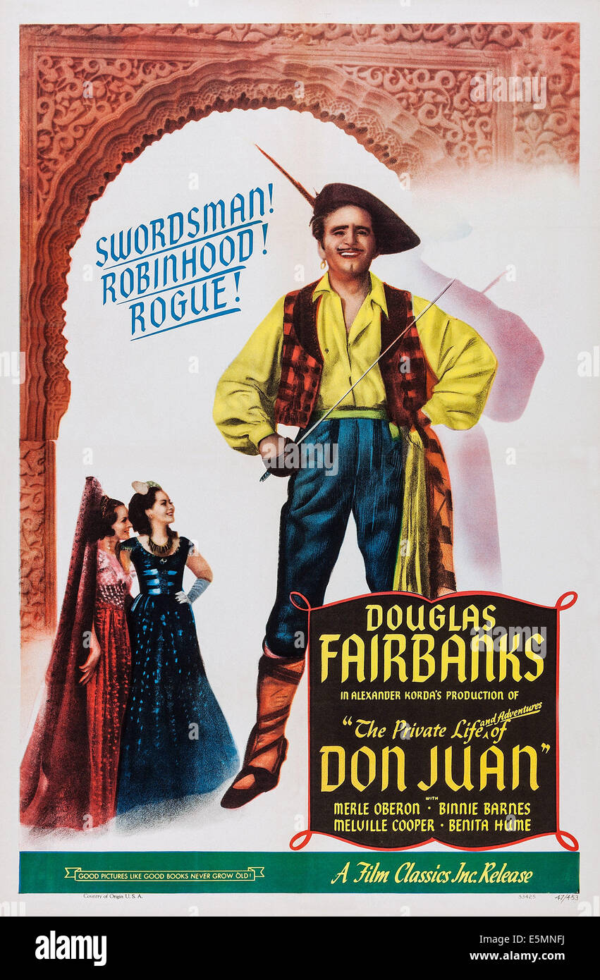 THE PRIVATE LIFE OF DON JUAN, British poster, Douglas Fairbanks (center), bottom from left: Benita Hume, Merle Oberon, 1934 Stock Photo