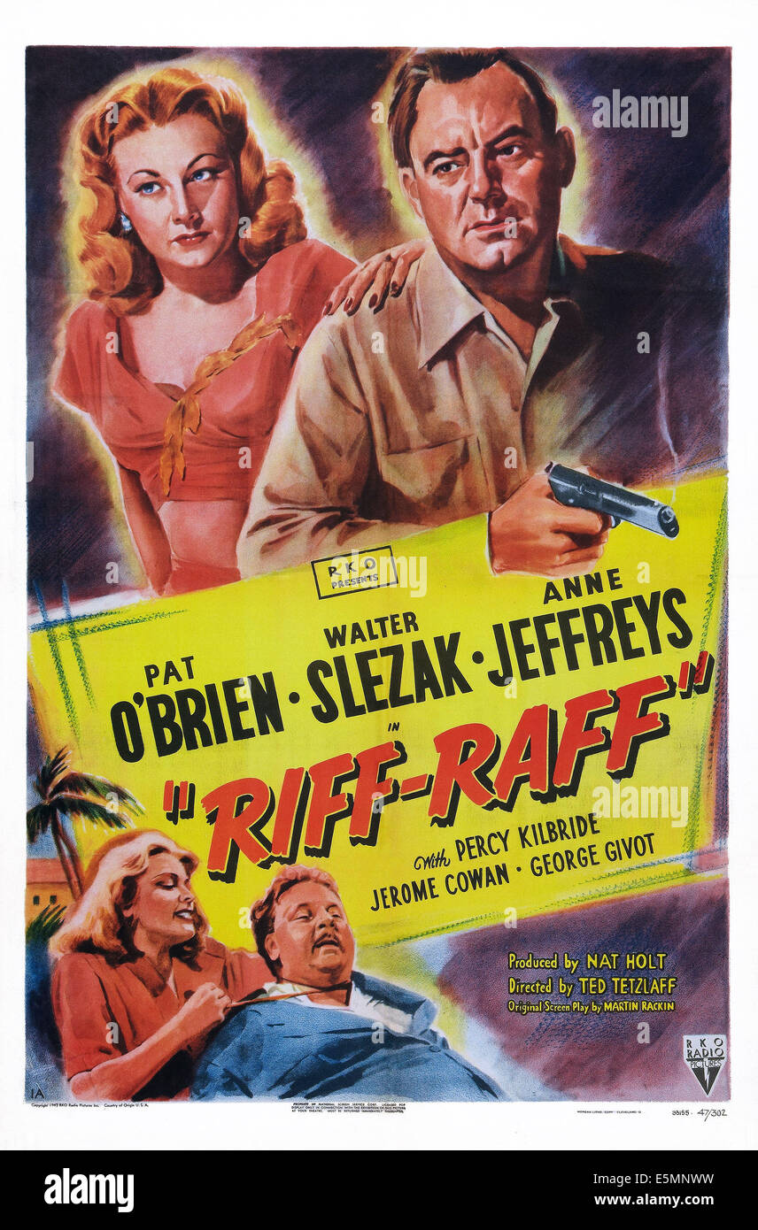 RIFFRAFF, (aka RIFF-RAFF), US poster art, top from left: Anne Jeffreys, Pat O'Brien; bottom from left: Anne Jeffries, Walter Stock Photo