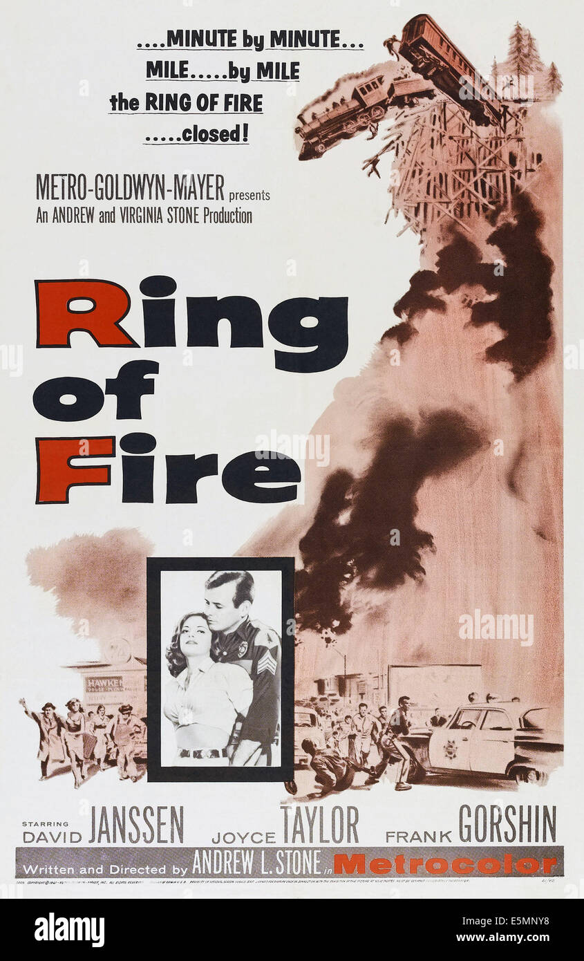 RING OF FIRE, l-r: Joyce Taylor, David Janssen on poster art, 1961 Stock Photo