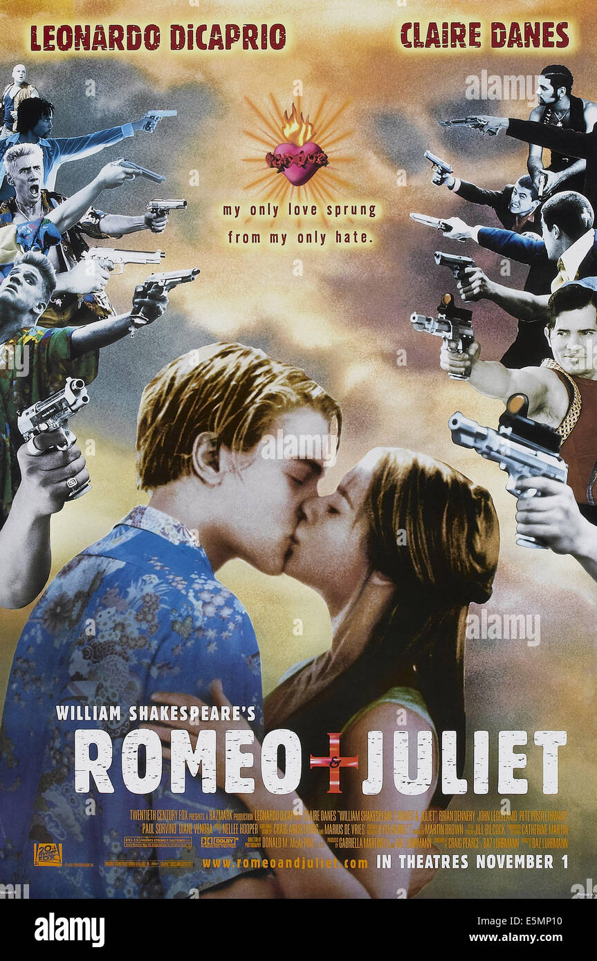 ROMEO AND JULIET, US advance poster art, from left: Leonardo Di Caprio, Claire Danes, 1996, TM & Copyright ©20th Century Fox Stock Photo