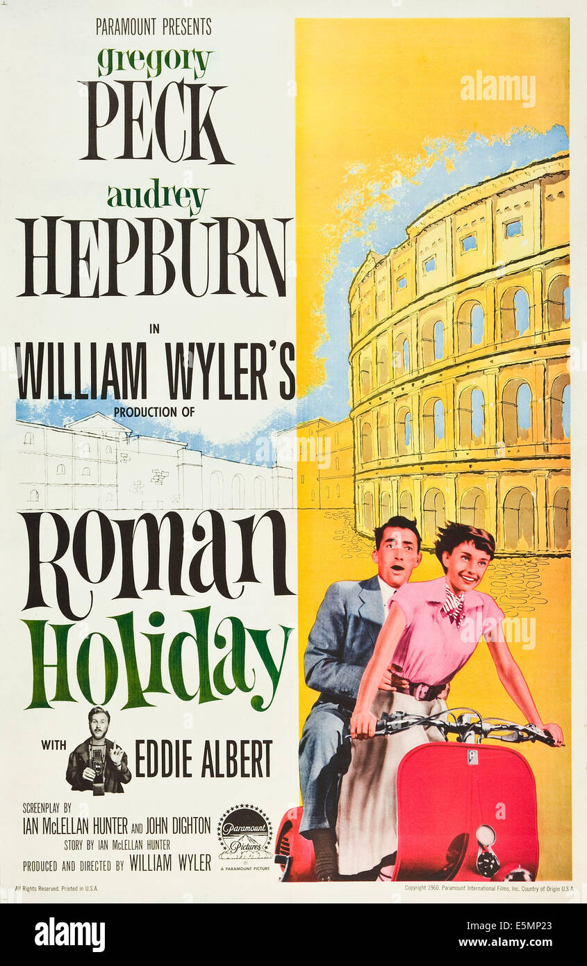 ROMAN HOLIDAY, l-r: Eddie Albert, Gregory Peck, Audrey Hepburn on poster art, 1953 Stock Photo