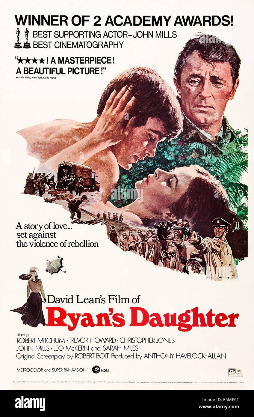 RYAN'S DAUGHTER, US poster, rear: Robert Mitchum, front from left