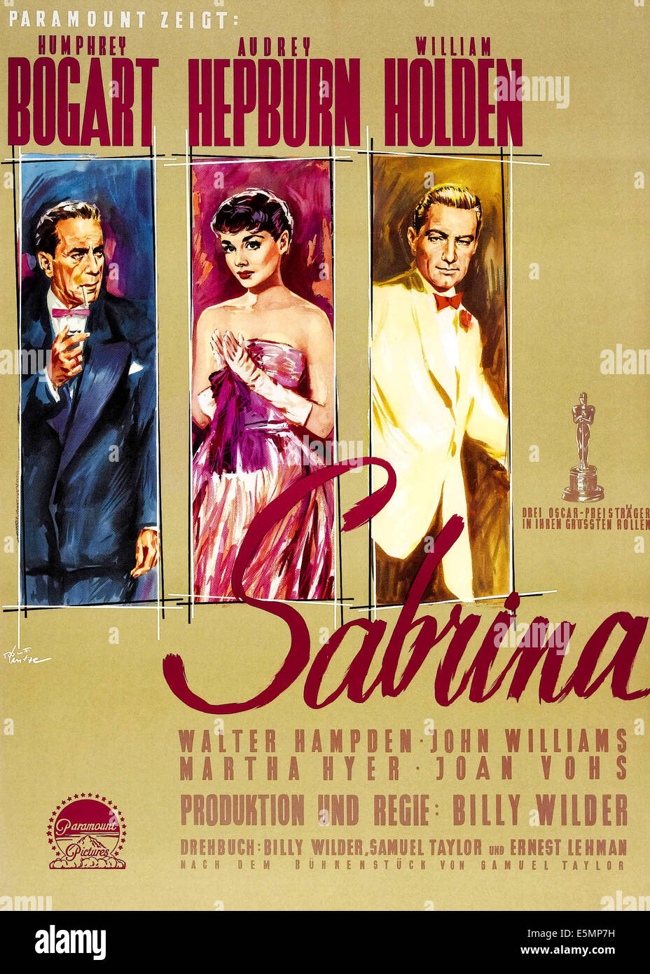 SABRINA, from left, Humphrey Bogart, Audrey Hepburn, William Holden, 1954 Stock Photo