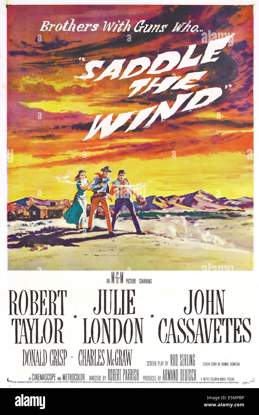 SADDLE THE WIND, US poster art, Julie London, Robert Taylor, John Cassavetes, 1958. Stock Photo