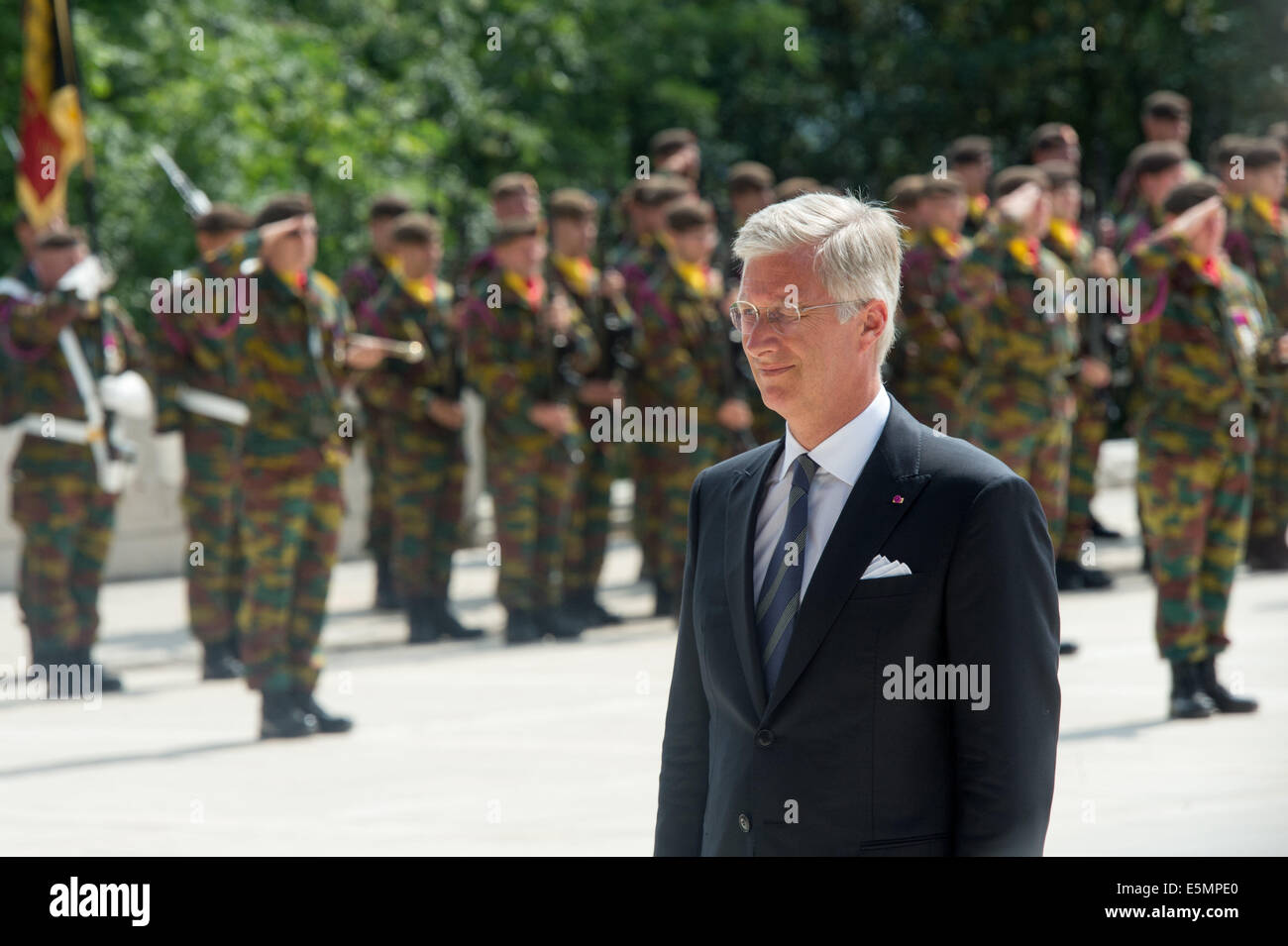 Liege, Belgium. 04th Aug, 2014. Belgian King Philippe takes part in the international memorial ceremony for the 100th anniversary of the beginning of the First World War in Liege, Belgium, 04 August 2014. The year 2014 sees the 100th anniversary of the beginning of WWI, or the Great War, which according to official statistics cost more than 37 million military and civilian casualties between 1914 and 1918. Photo: Maurizio Gambarini/dpa/Alamy Live News Stock Photo
