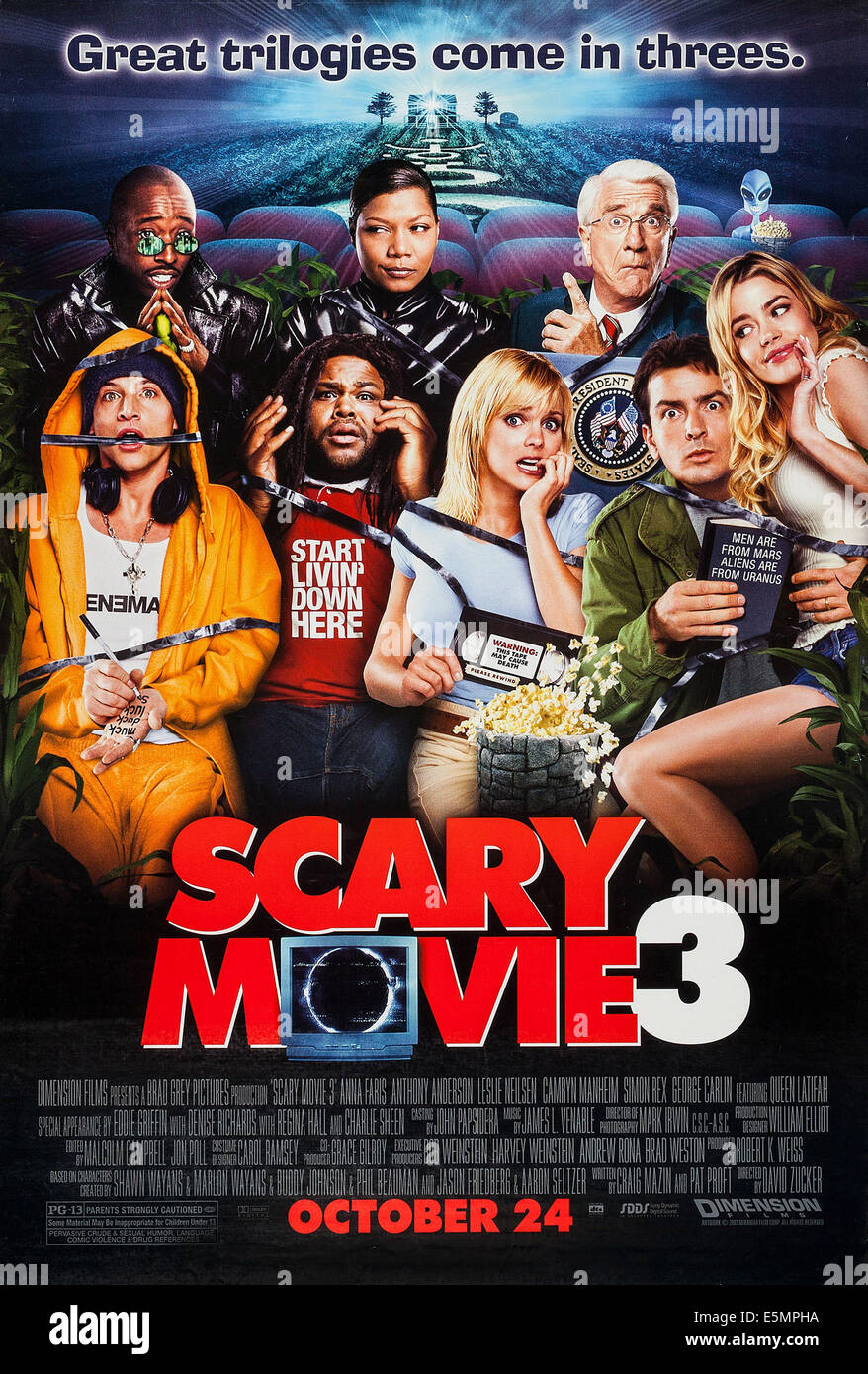 SCARY MOVIE 3, US advance poster art, back row from left: Eddie Griffin, Queen Latifah, Leslie Nielsen;  bottom row from left: Stock Photo