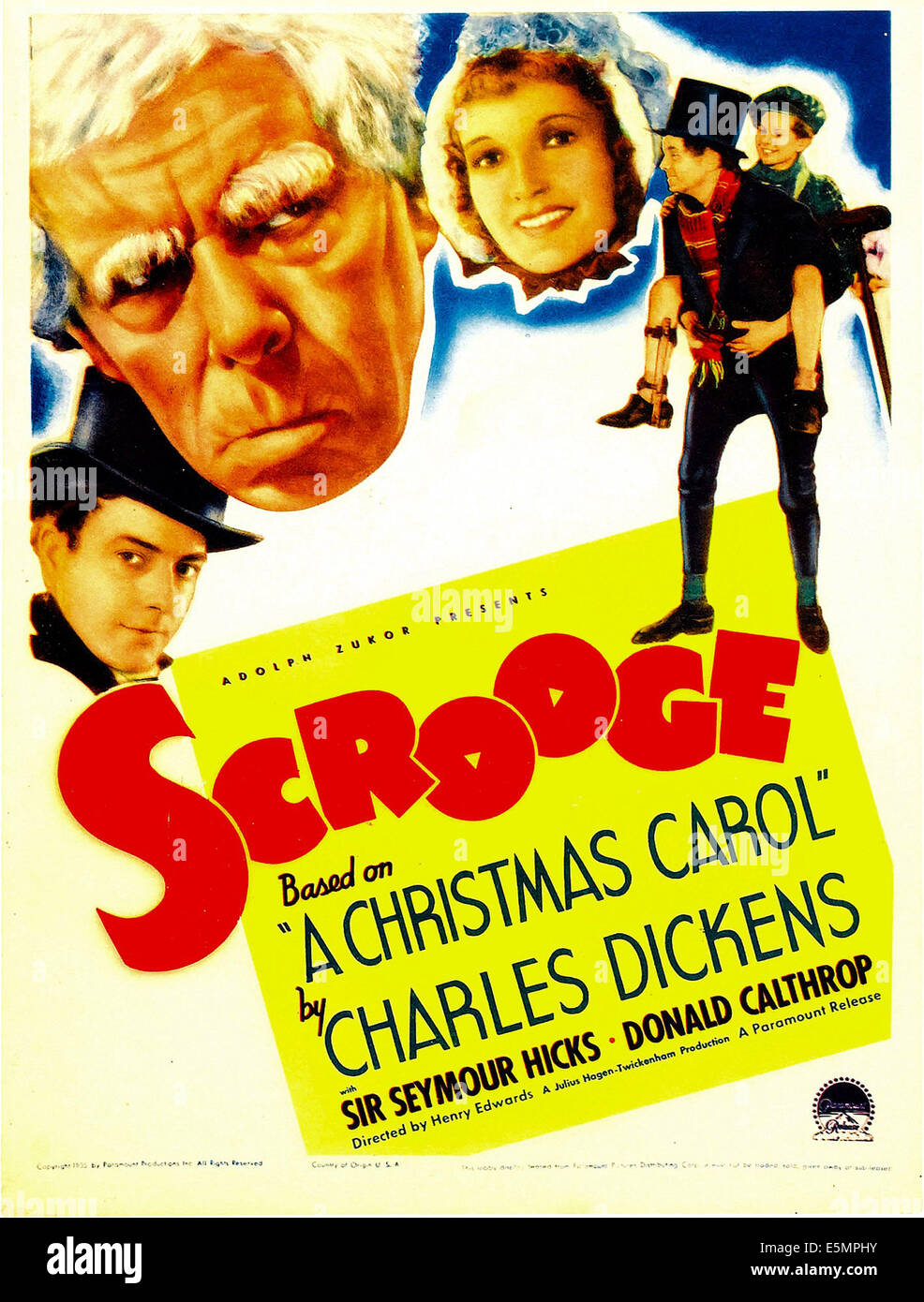 SCROOGE, second from left: Seymour Hicks on midget window card, 1935 Stock Photo