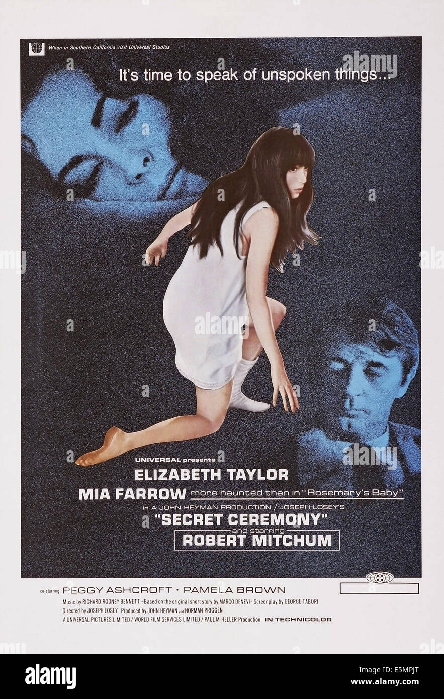 SECRET CEREMONY, US poster art, from top left: Elizabeth Taylor, Mia Farrow, Robert Mitchum,    1968 Stock Photo