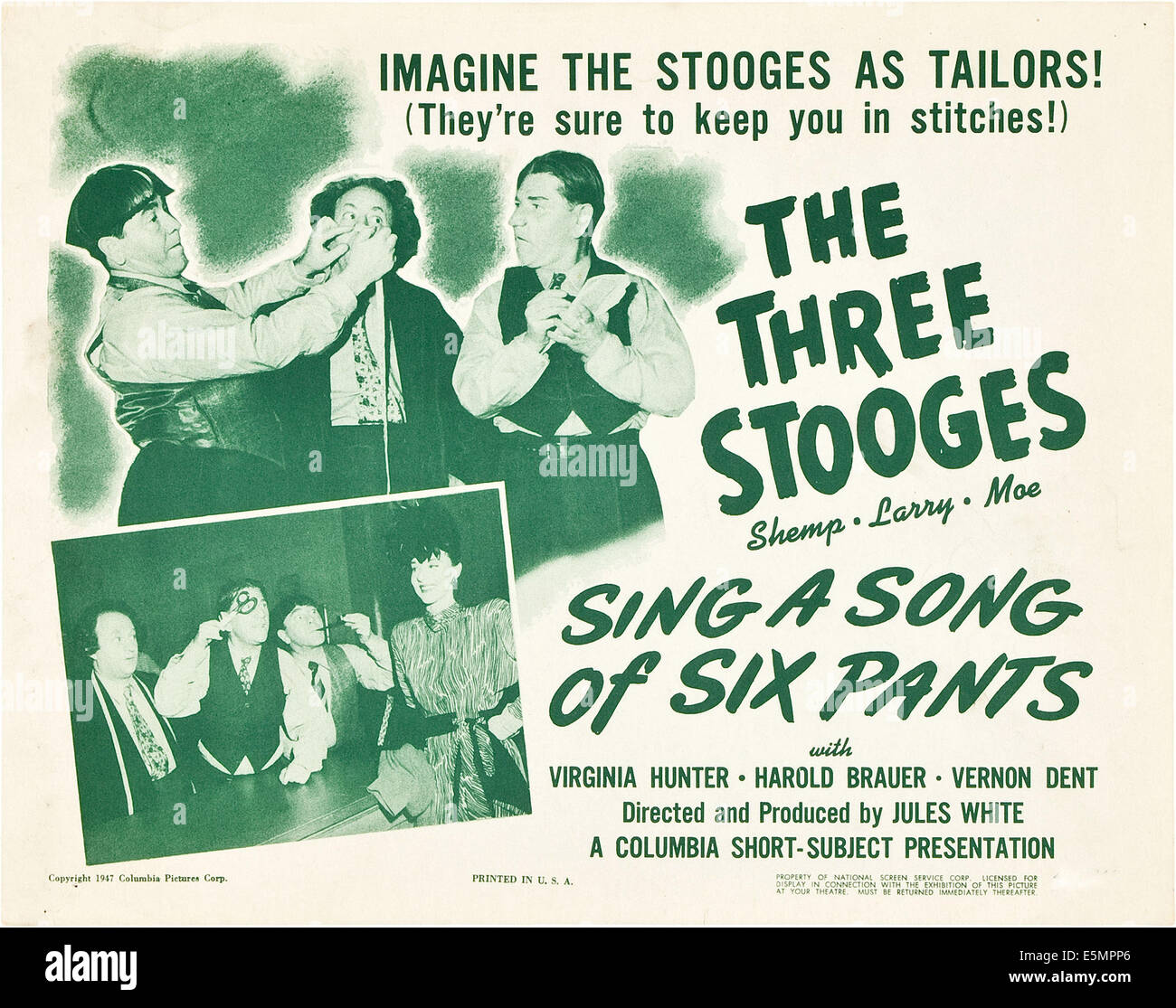 SING A SONG OF SIX PANTS, US lobbycard, top from left: Moe Howard, Larry Fine, Shemp Howard, (aka the Three Stooges), 1947 Stock Photo