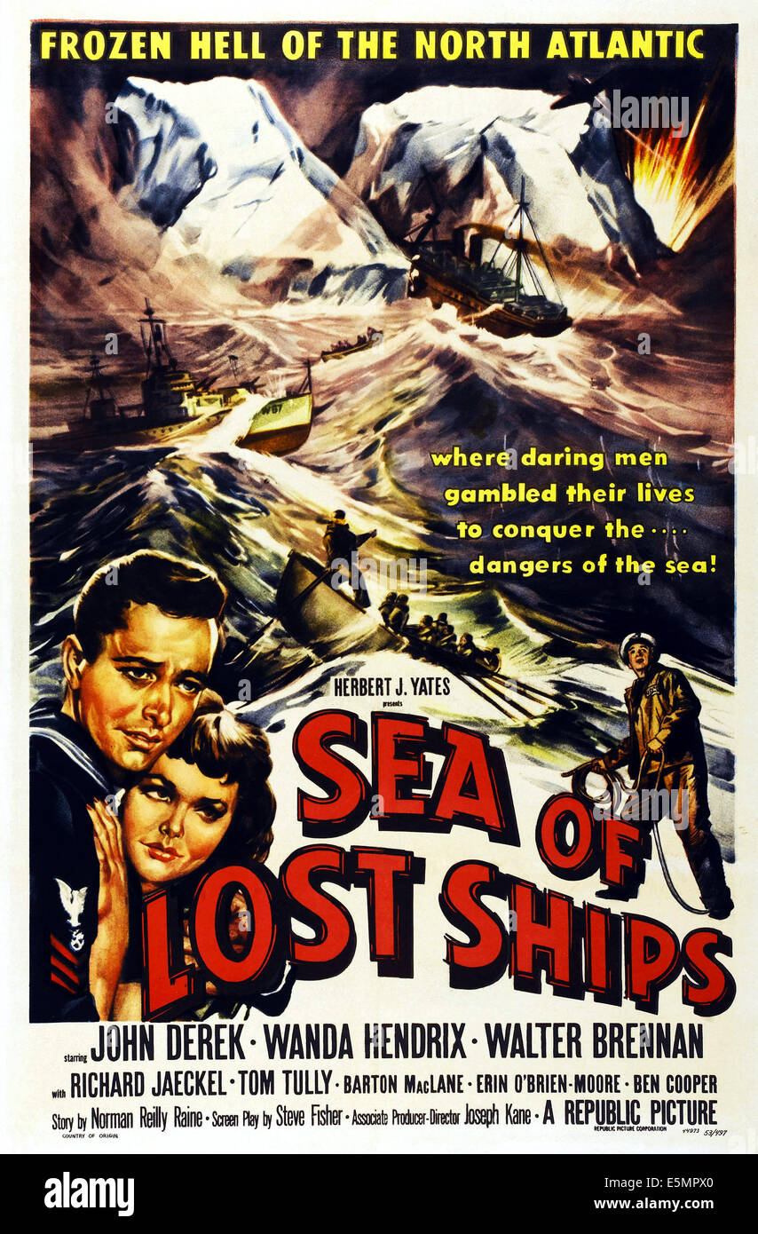 SEA OF LOST SHIPS, us poster art, l-r: John Derek, Wanda Hendrix, 1954. Stock Photo