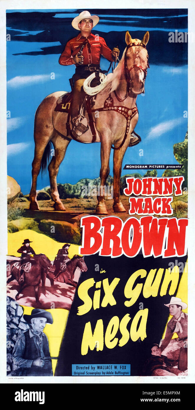 SIX GUN MESA, poster art, top: Johnny Mack Brown, 1950 Stock Photo