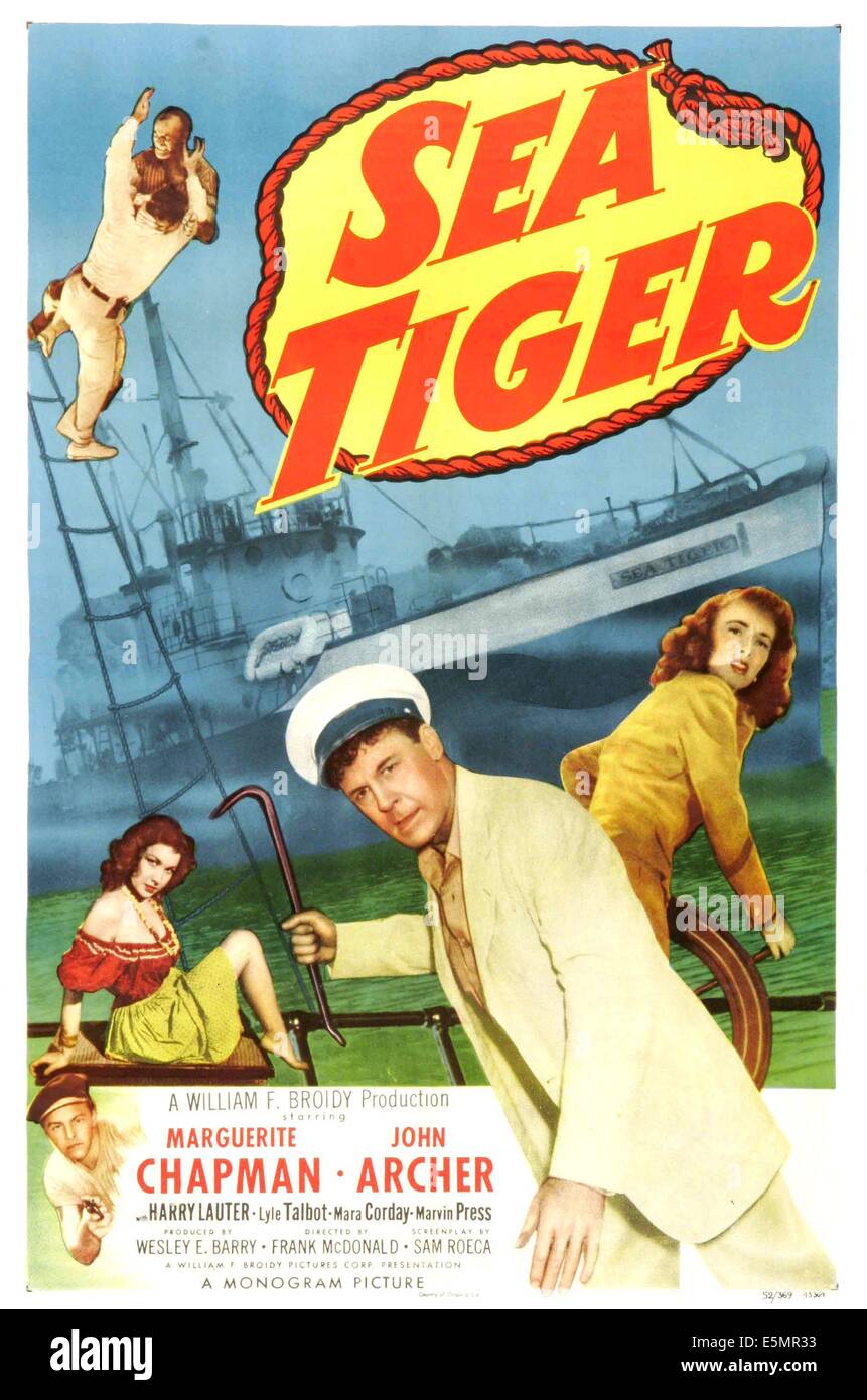 SEA TIGER, US poster art, from center: John Archer, Marguerite Chapman, 1952 Stock Photo