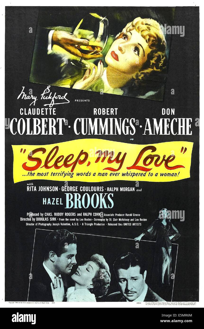 SLEEP, MY LOVE, US poster, bottom from left:  Robert Cummings, Claudette Colbert, Don Ameche, Hazel Brooks, 1948 Stock Photo