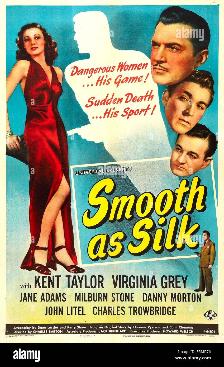 SMOOTH AS SILK, US poster,  Virginia Grey (left), right from top: Danny Morton, Milburn Stone, Kent Taylor, 1946 Stock Photo