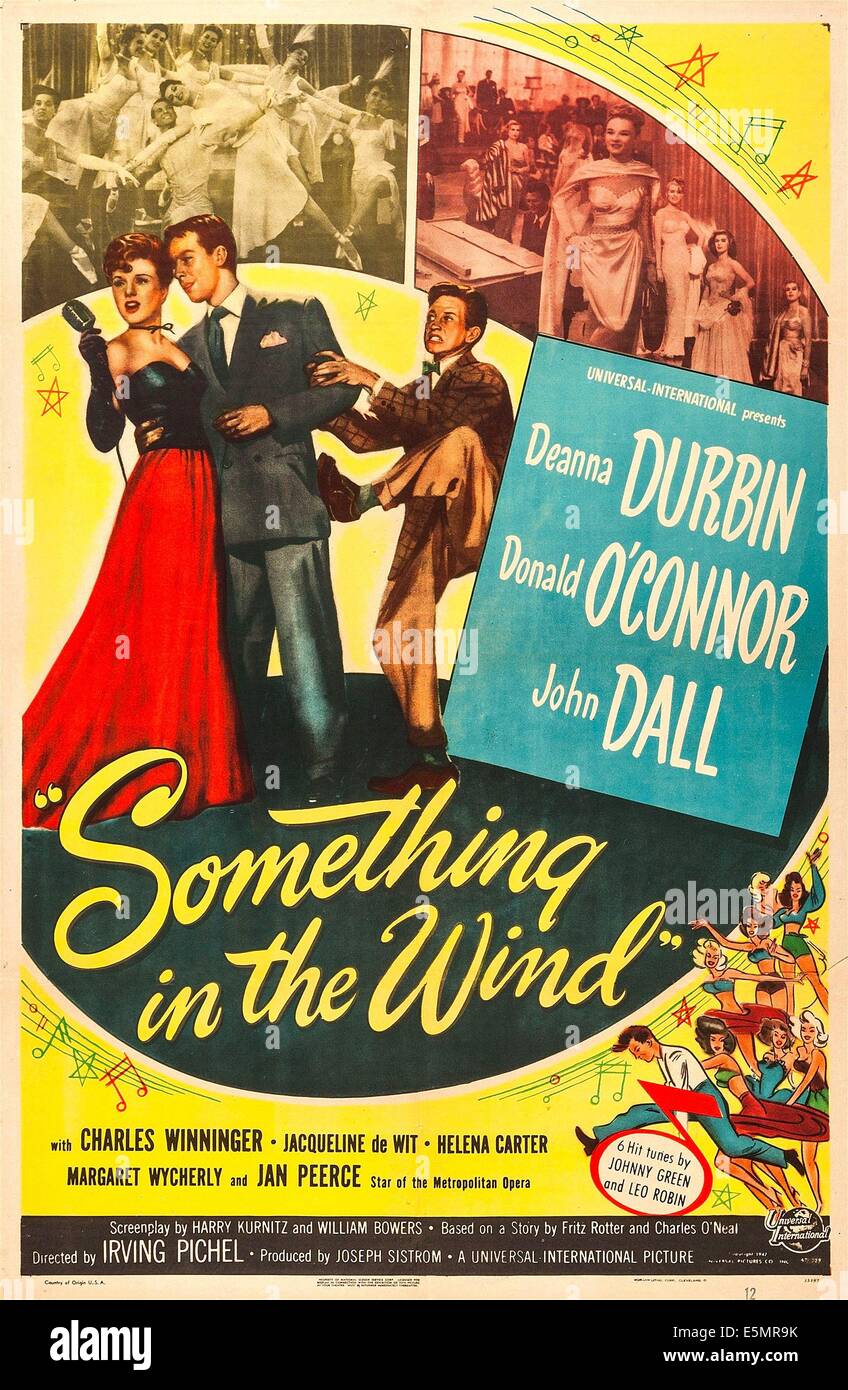 SOMETHING IN THE WIND, US poster, from left: John Dall, Deanna Durbin, Donald O'Connor, Jan Peerce, 1947 Stock Photo