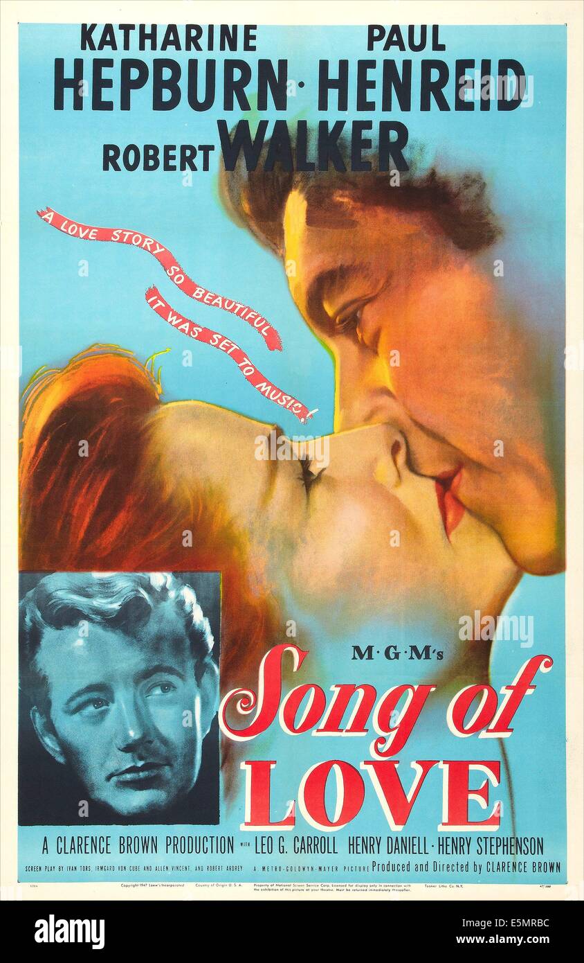 SONG OF LOVE, US poster, from left: Robert Walker, Katharine Hepburn, Paul Henreid, 1947 Stock Photo