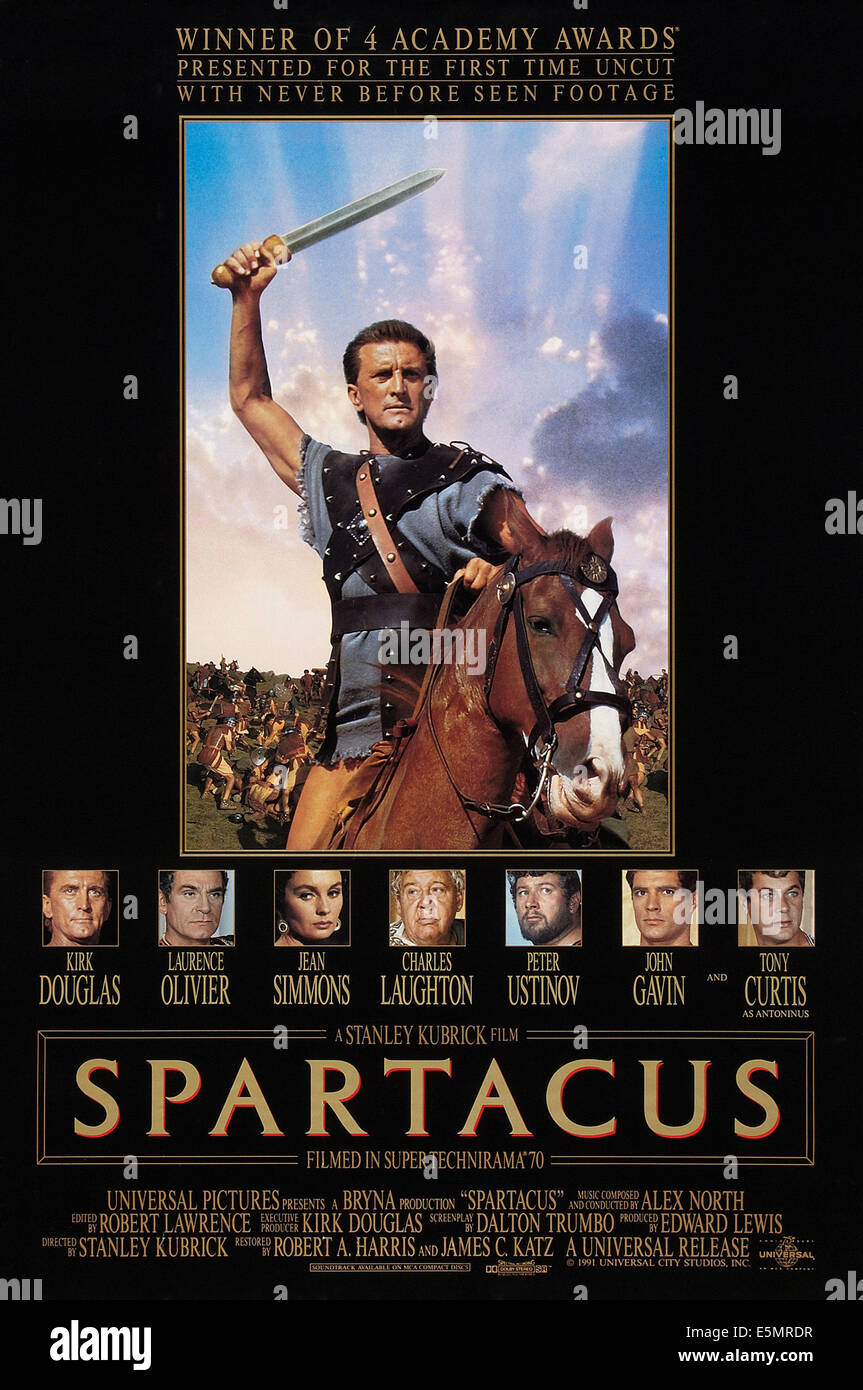 SPARTACUS, US poster art, top: Kirk Douglas; bottom from left: Kirk Douglas, Laurence Olivier, Jean Simmons, Charles Laughton, Stock Photo